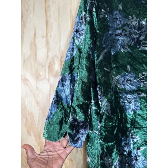Eva Franco Green Floral Velvet Bloom Car Coat Jacket Dark Romantic Boho Medium - Picture 7 of 8